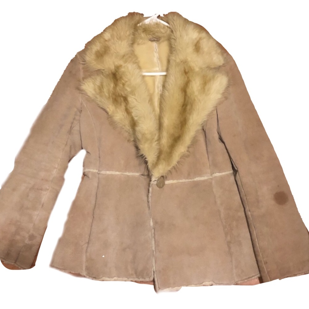 New York and Company Tan Brown Suede Fur Trim Jacket Size Small y2k vintage